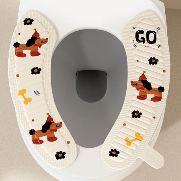 1pair Adhesive Waterproof Four-Season Universal Toilet Mat (Thick-browed Dog) - Image 6