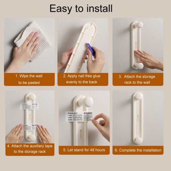 Retractable Clothes Rack Organizer Multifunctional Household Hole-Free Balcony Storage Shelf (Cream Color) - Image 10