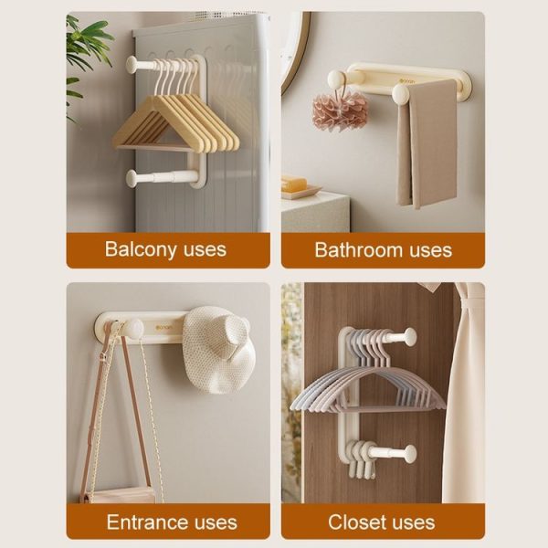 Retractable Clothes Rack Organizer Multifunctional Household Hole-Free Balcony Storage Shelf (Cream Color) - Image 9
