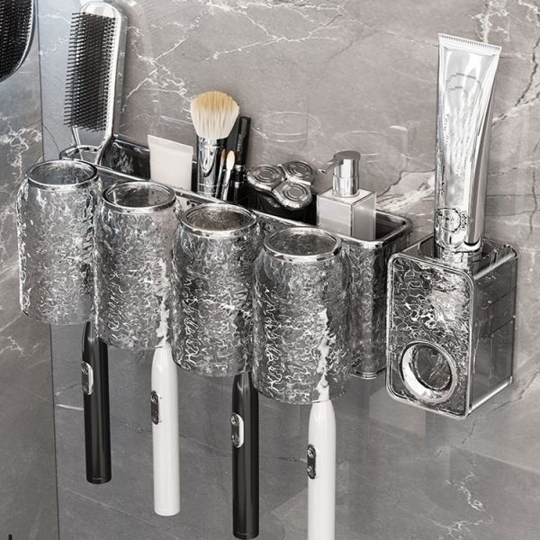 Bathroom Toothbrush Organizer Household Multifunctional Storage Rack, Style: Single Cup Transparent - Image 2