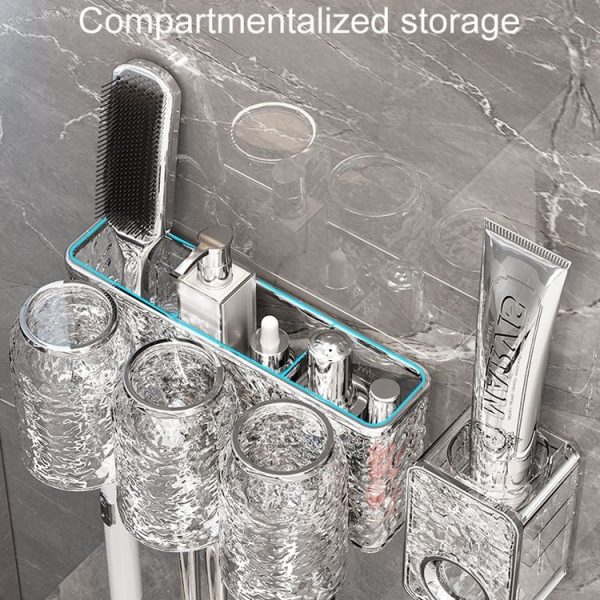 Bathroom Toothbrush Organizer Household Multifunctional Storage Rack, Style: Single Cup Transparent - Image 7