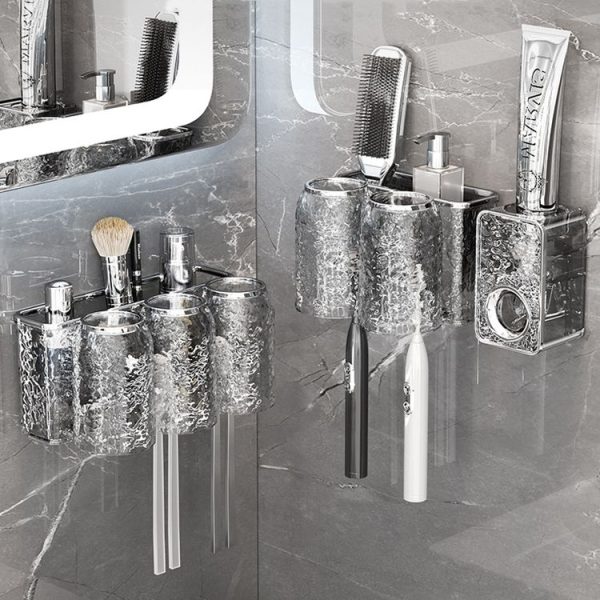 Bathroom Toothbrush Organizer Household Multifunctional Storage Rack, Style: Single Cup Transparent - Image 8
