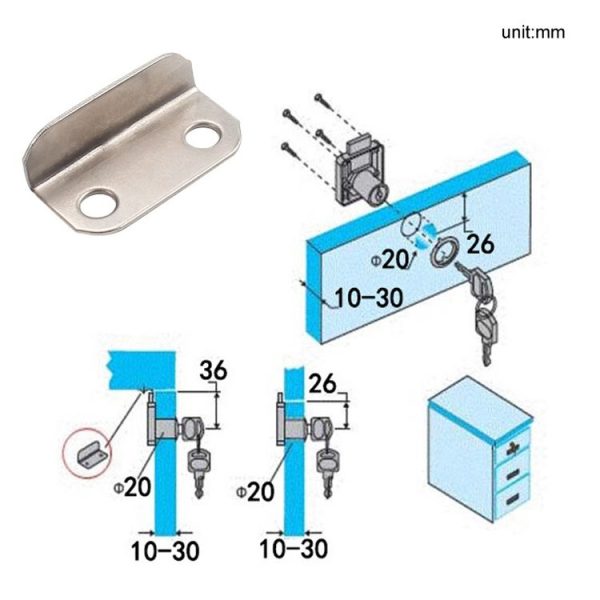 10pcs Lock Accessories L-Shaped Right Angle Office Drawer Lock Plate Furniture Parts Door Stopper (Silver) - Image 5