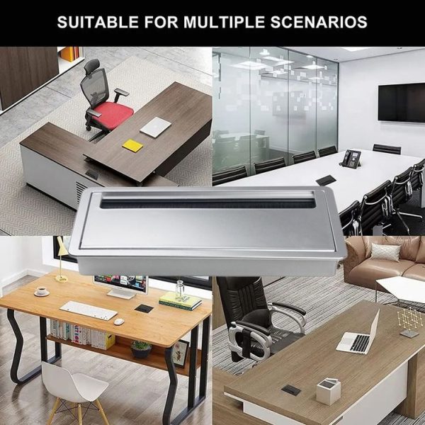 ABS Table Rectangle Wire Hole Cover Outlet Port With Brush PC Desk Cable Organizer, Size: 80x80mm Black - Image 10