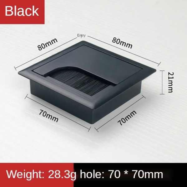 ABS Table Rectangle Wire Hole Cover Outlet Port With Brush PC Desk Cable Organizer, Size: 80x80mm Black - Image 2