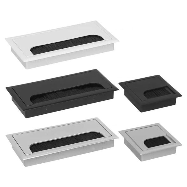 ABS Table Rectangle Wire Hole Cover Outlet Port With Brush PC Desk Cable Organizer, Size: 80x80mm Black - Image 4