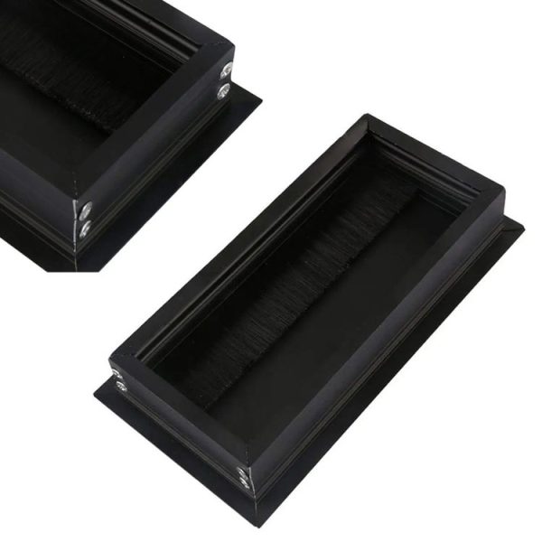 ABS Table Rectangle Wire Hole Cover Outlet Port With Brush PC Desk Cable Organizer, Size: 80x80mm Black - Image 5