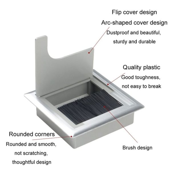 ABS Table Rectangle Wire Hole Cover Outlet Port With Brush PC Desk Cable Organizer, Size: 80x80mm Black - Image 6