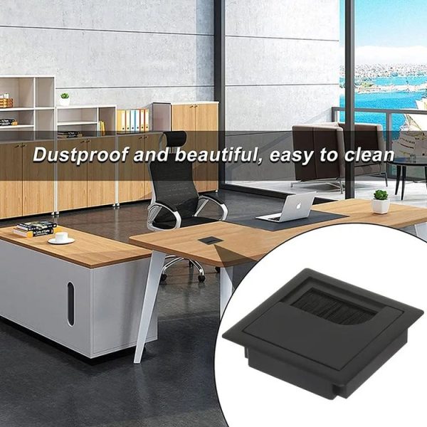 ABS Table Rectangle Wire Hole Cover Outlet Port With Brush PC Desk Cable Organizer, Size: 80x80mm Black - Image 9