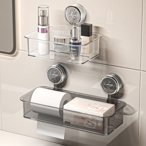 Bathroom No Punch Tissue Organizer Household Wall Mounted Suction Cup Tissue Box, Style: Small Transparent - Image 2