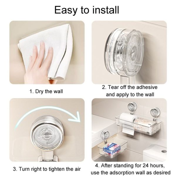 Bathroom No Punch Tissue Organizer Household Wall Mounted Suction Cup Tissue Box, Style: Small Transparent - Image 7