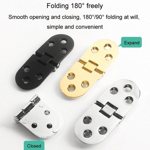 Cabinet Door Folding Hinge Thickened Zinc Alloy Half Round Table Flip Hinge, Color: Gold - Image 4