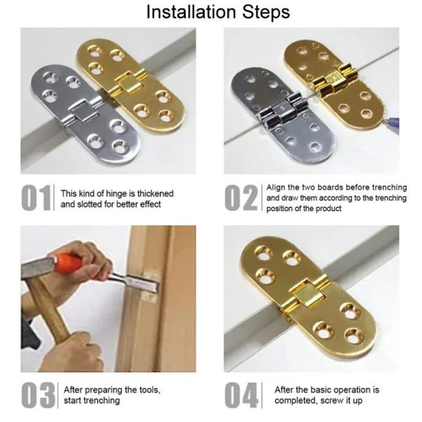 Cabinet Door Folding Hinge Thickened Zinc Alloy Half Round Table Flip Hinge, Color: Gold - Image 8