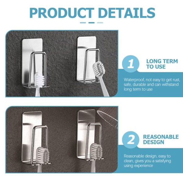 2pcs Household Stainless Steel Sponge Holder Bathroom No-Punch Toothbrush Organizer, Color: Silver - Image 4