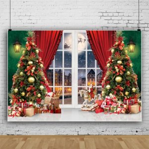 120x80cm Christmas Wreath Snow Scene Photography Background Curtain, Color: 11421618