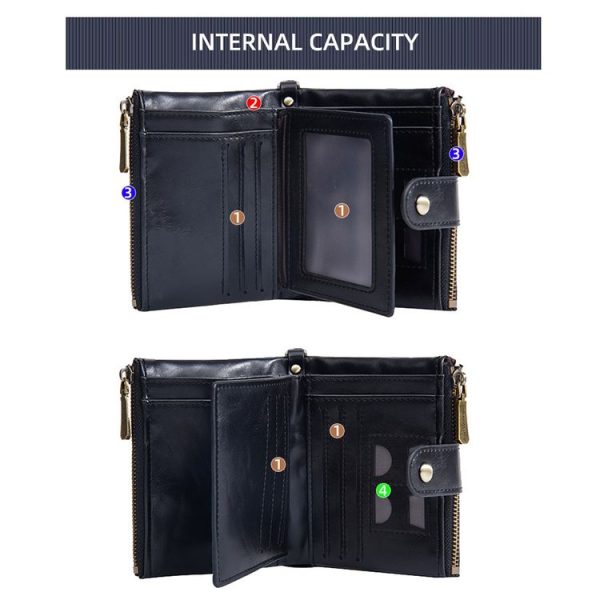 Baellerry D3261 Retro Multi-card Slot Double-zipper Short Wallet Coin Purse (Black) - Image 5