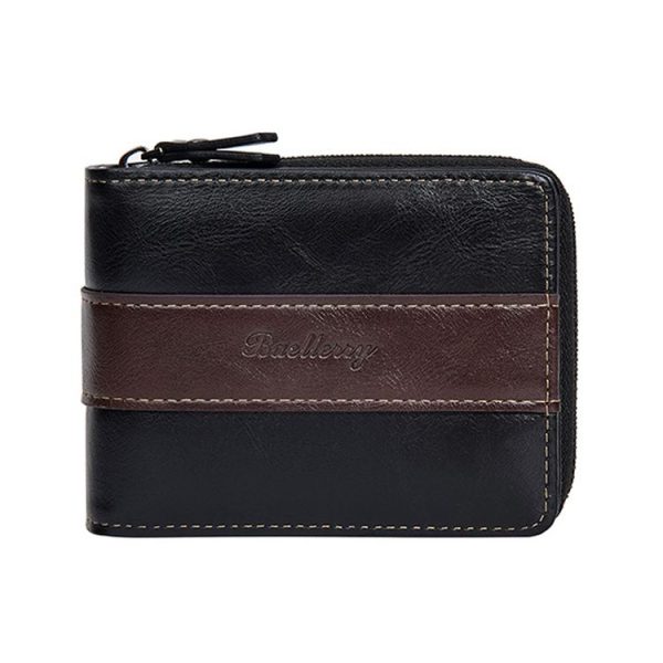 Baellerry D5111 Retro Multi-card Slot Zipper Contrast Color Short Wallet Coin Purse PU Wallet (Black)