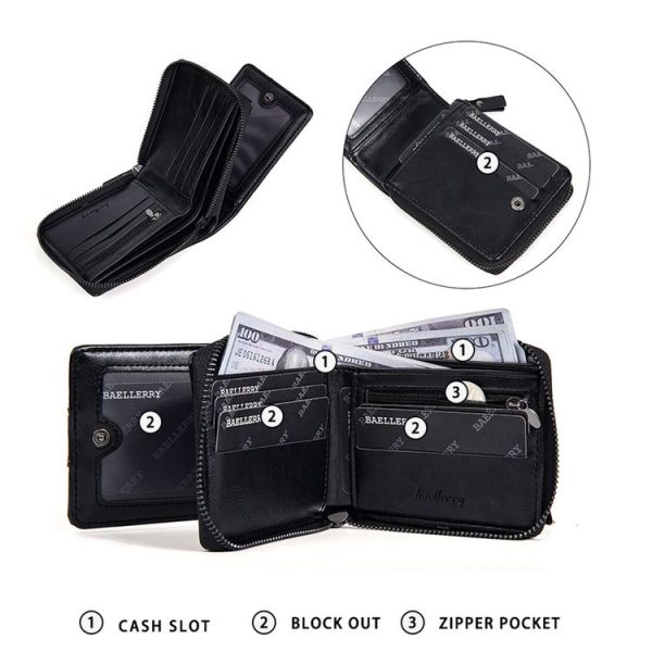 Baellerry D5111 Retro Multi-card Slot Zipper Contrast Color Short Wallet Coin Purse PU Wallet (Black) - Image 5