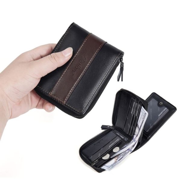 Baellerry D5111 Retro Multi-card Slot Zipper Contrast Color Short Wallet Coin Purse PU Wallet (Black) - Image 7