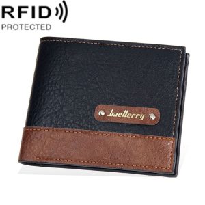 Baellerry DR112 RFID Anti-theft Splicing Horizontal Thin Zipper Wallet Card Holder (Black)