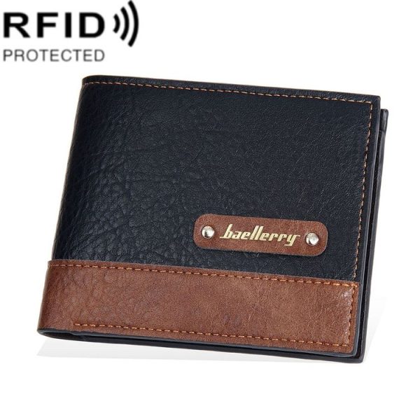 Baellerry DR112 RFID Anti-theft Splicing Horizontal Thin Zipper Wallet Card Holder (Black)