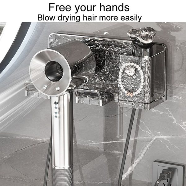 Household Hair Dryer Shelf Bathroom No Punching Wall Mounted Storage Rack (Transparent Silver) - Image 5