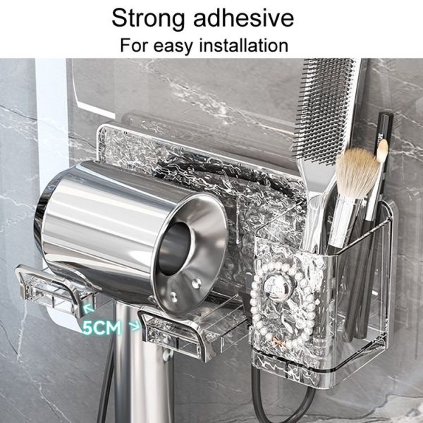 Household Hair Dryer Shelf Bathroom No Punching Wall Mounted Storage Rack (Transparent Silver) - Image 6