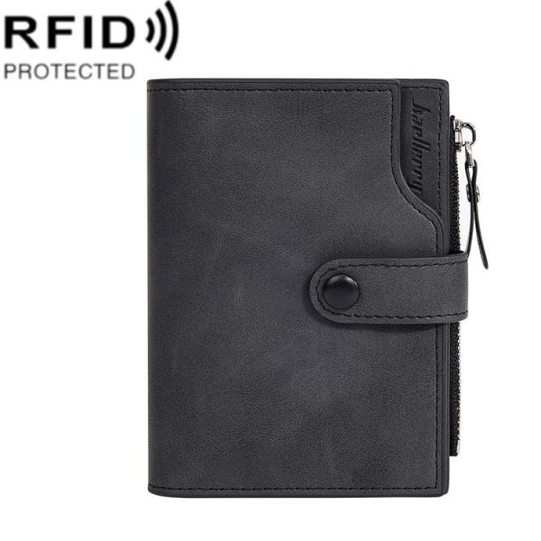 Baellerry D5113 RFID Anti-theft Tri-fold Zipper Short Wallet Coin Purse (Black)
