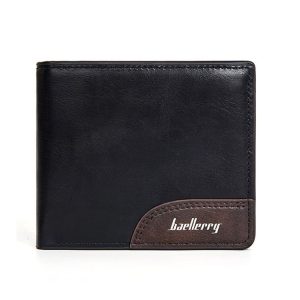 Baellerry D2405 Retro Two-fold Men Short Zipper Wallet Card Holder (Black)