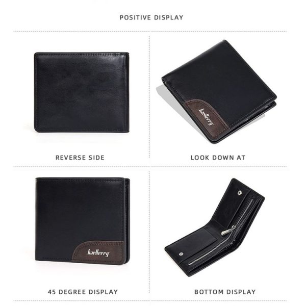 Baellerry D2405 Retro Two-fold Men Short Zipper Wallet Card Holder (Black) - Image 2