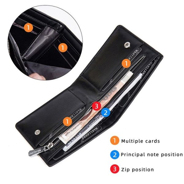 Baellerry D2405 Retro Two-fold Men Short Zipper Wallet Card Holder (Black) - Image 5