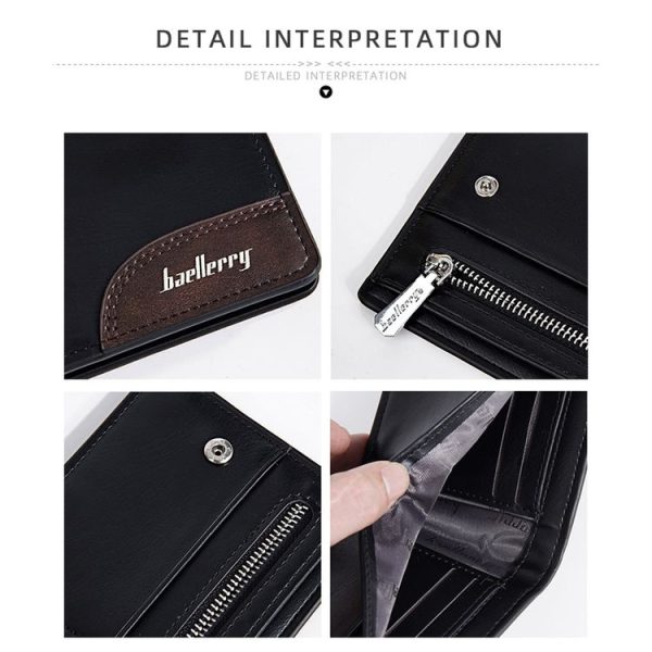 Baellerry D2405 Retro Two-fold Men Short Zipper Wallet Card Holder (Black) - Image 6