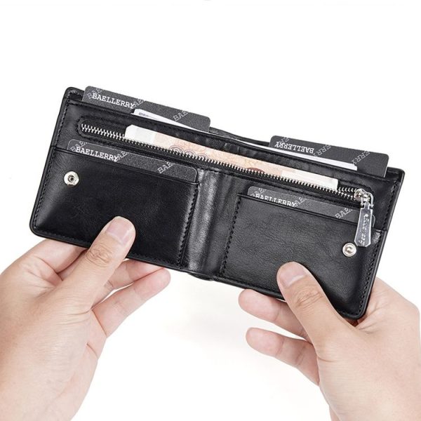Baellerry D2405 Retro Two-fold Men Short Zipper Wallet Card Holder (Black) - Image 7