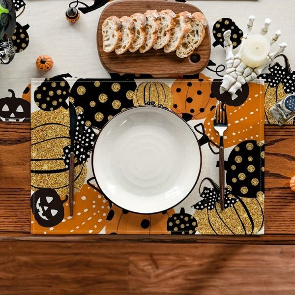 Halloween Cartoon Linen Placemat Kitchen Restaurant Decorative Insulation Pad (Pumpkin) - Image 3