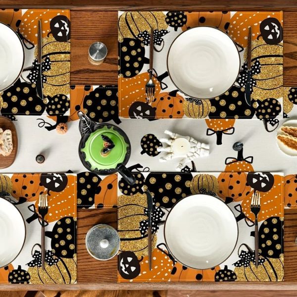 Halloween Cartoon Linen Placemat Kitchen Restaurant Decorative Insulation Pad (Pumpkin) - Image 5