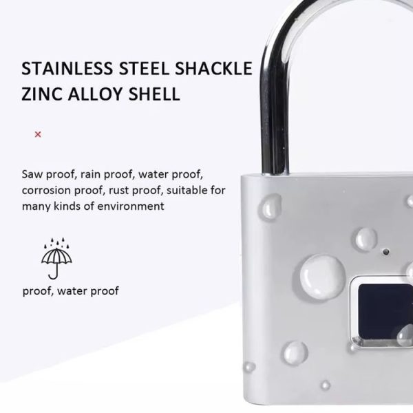 Smart Fingerprint Rechargeable Padlock Waterproof Morse Code Emergency Unlocking (Matte Silver) - Image 4