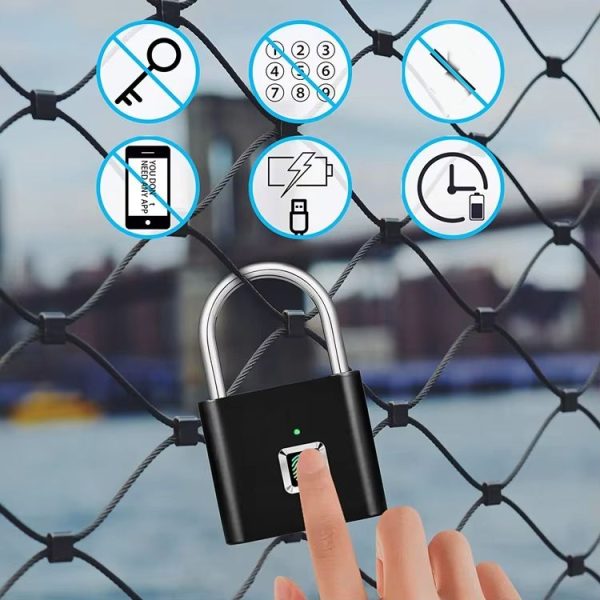Smart Fingerprint Rechargeable Padlock Waterproof Morse Code Emergency Unlocking (Matte Silver) - Image 7