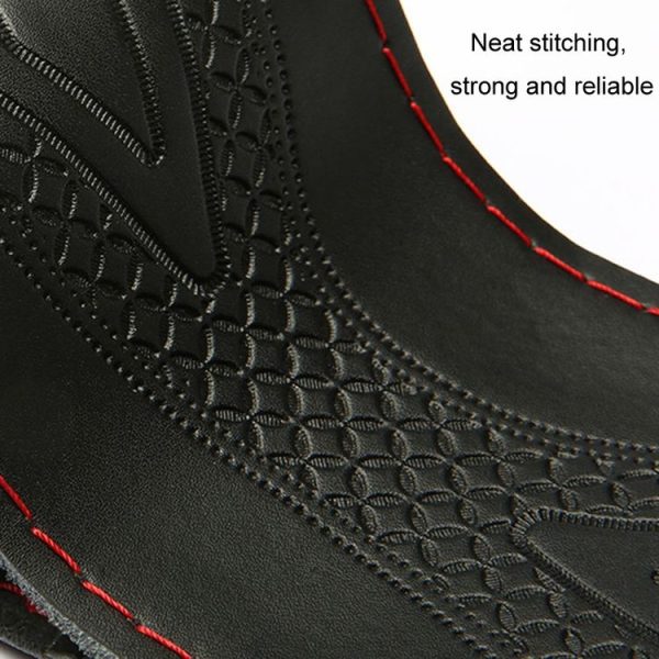 38cm Four-Season Embossed Hand-Sewn Cowhide Steering Wheel Cover (Black+Black Line) - Image 6