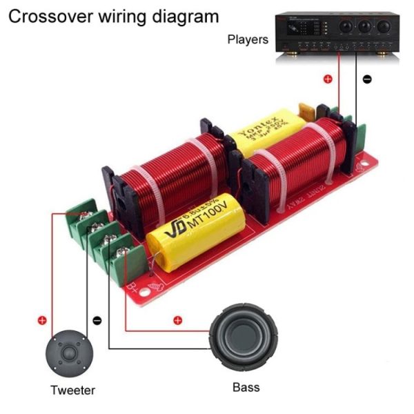 WEAH-2503 High and Low 2-way Speaker Crossover Hi-Fi Home Audio Solderless Divider (A Type Yellow Capacitor) - Image 3