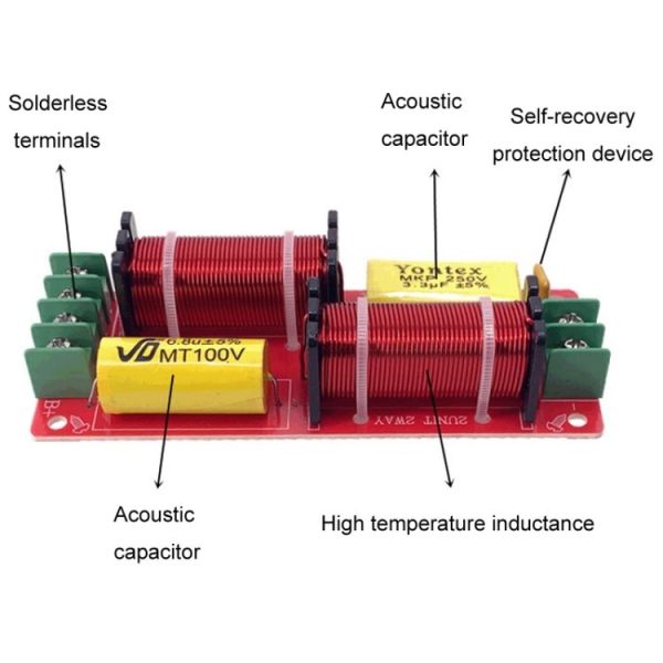 WEAH-2503 High and Low 2-way Speaker Crossover Hi-Fi Home Audio Solderless Divider (A Type Yellow Capacitor) - Image 4