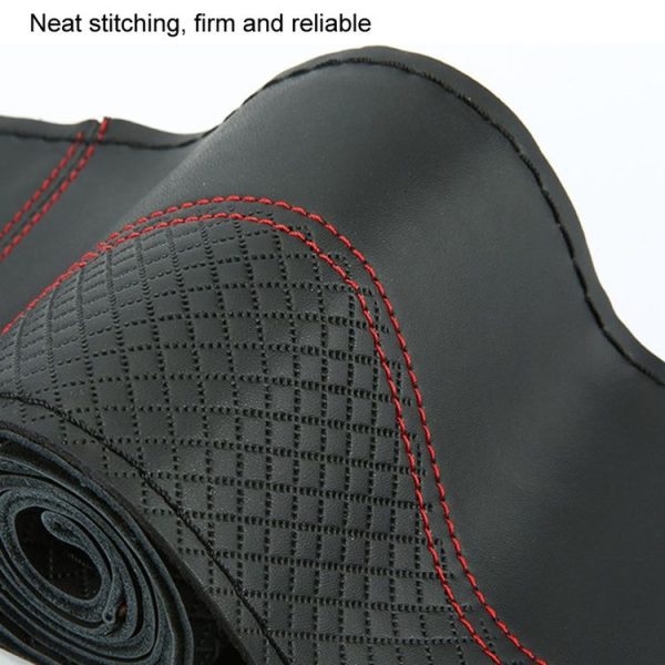 38cm Cowhide Embossed Hand-Stitched Double-Line Steering Wheel Cover (Black Black Line) - Image 5