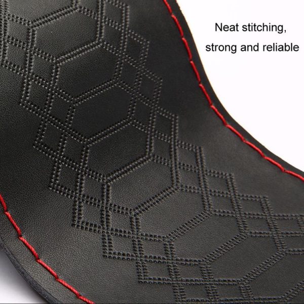 38cm Four-season Embossed Hand-sewn Cowhide Steering Wheel Cover (Black+Black Line) - Image 6