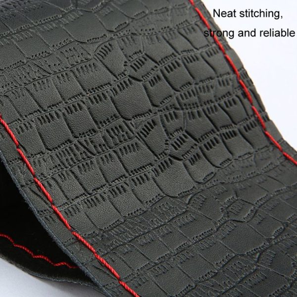 38cm Four-season Embossed Cowhide Hand-sewn Steering Wheel Cover (Black+Black Line) - Image 5