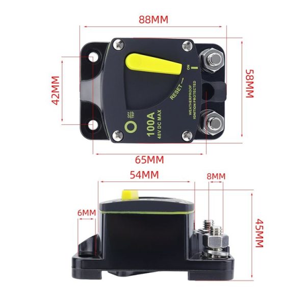 RV Yacht Manual Reset Ignition Protection Fuse Switch With Terminal Accessories, Current: 50A - Image 3