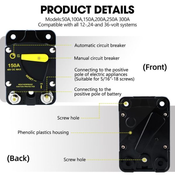RV Yacht Manual Reset Ignition Protection Fuse Switch With Terminal Accessories, Current: 50A - Image 8