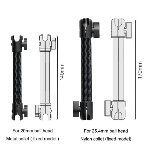 Car Phone Mount Extension Arm Double Jointed Swivel Adjustment Carbon Fiber Bracket Connecting Rod, Model: 140mm For 20mm Ball Head - Image 4