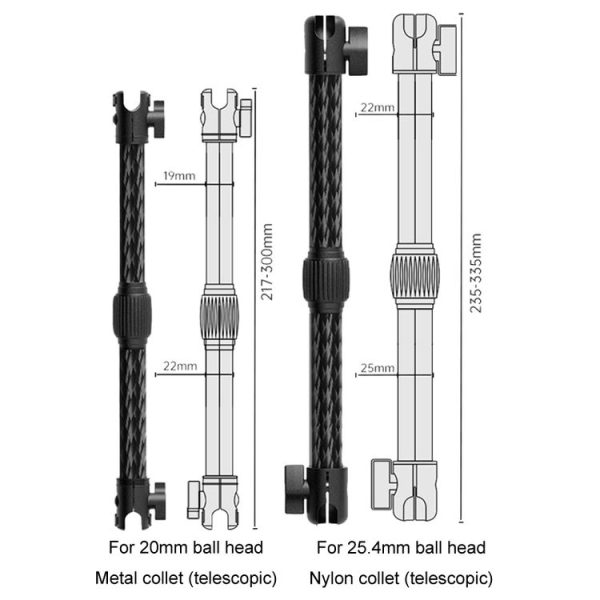 Telescopic Car Phone Mount Extension Arm Double Jointed Swivel Carbon Fiber Bracket Connecting Rod, Model: 217-300mm For 20mm Ball Head - Image 3