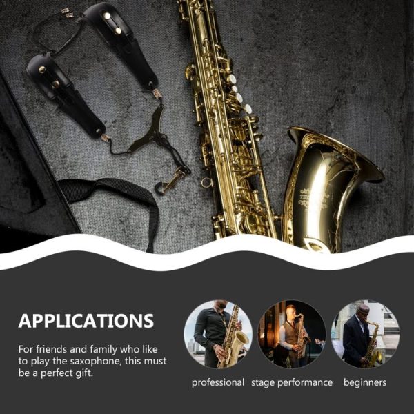 Saxophone Double-Shoulder Strap Leather Adjustable Lanyard For Tenor Alto Sax Accessories (Black) - Image 3