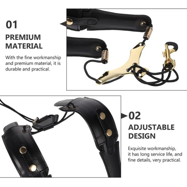 Saxophone Double-Shoulder Strap Leather Adjustable Lanyard For Tenor Alto Sax Accessories (Black) - Image 6