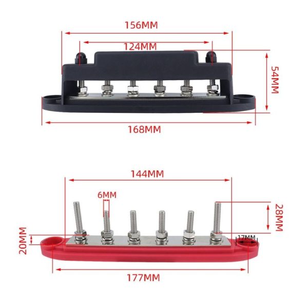 M6 RV Yacht High Current 6-column 250A Base Busbar, Color: Red - Image 3